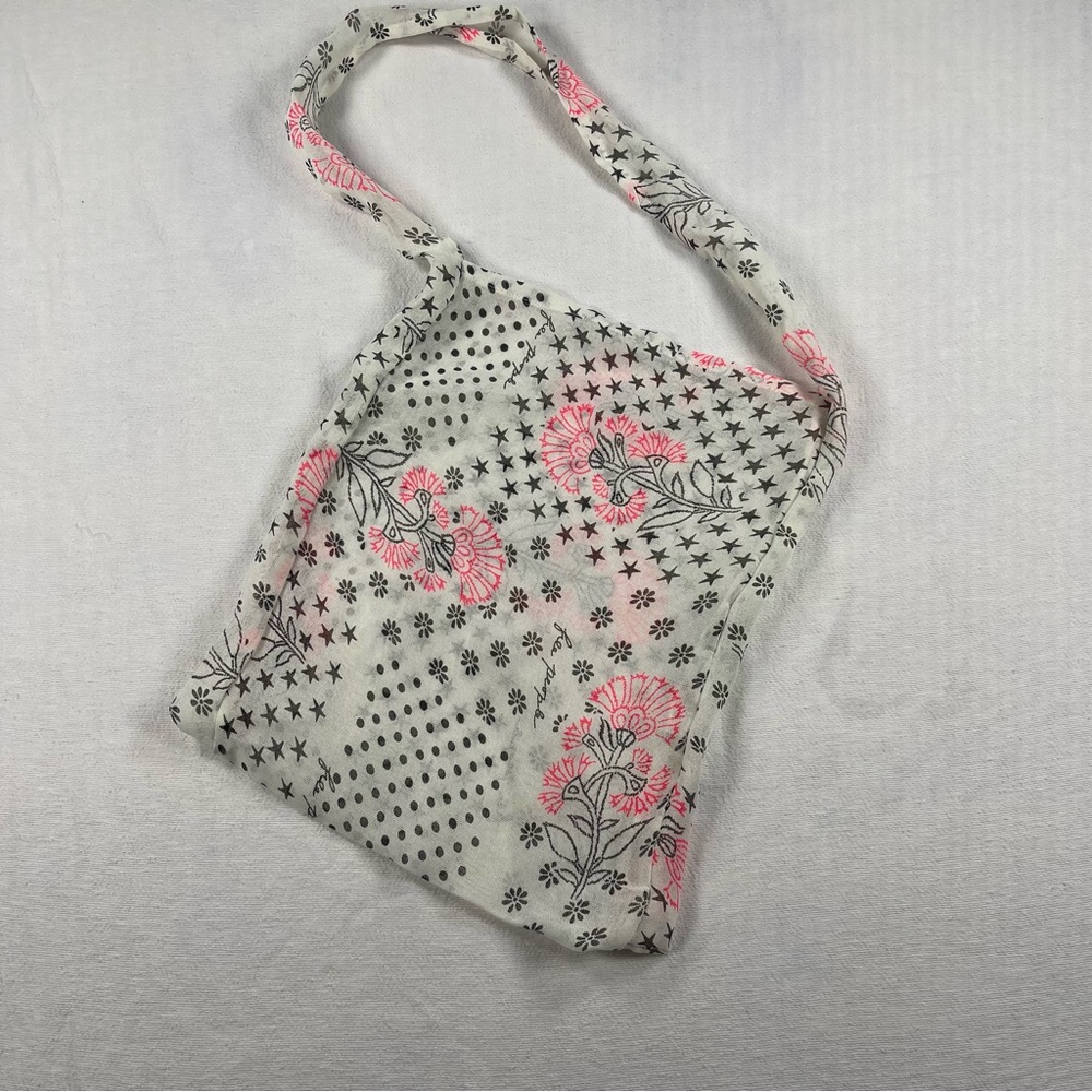 FREE PEOPLE reusable shopping bag Floral Print Shoulder Tote gauzy pink white